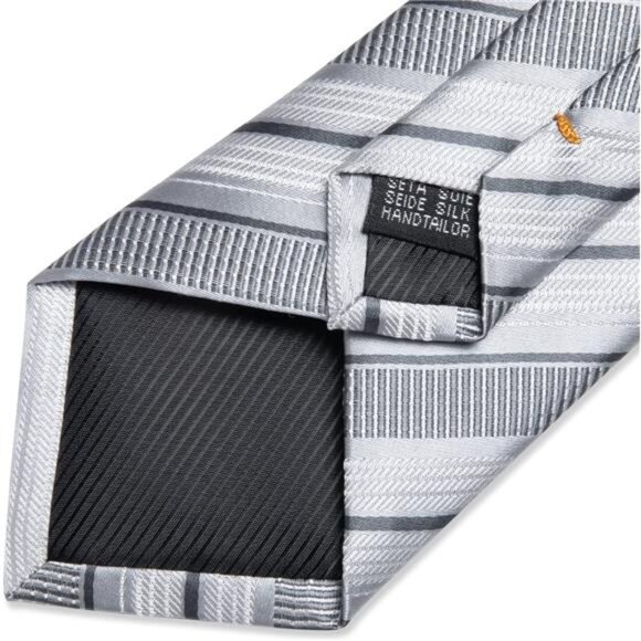 Mens Striped Tie Silk Woven Necktie and Pocket Square Cufflinks Tie Clip Set - Picture 7 of 8